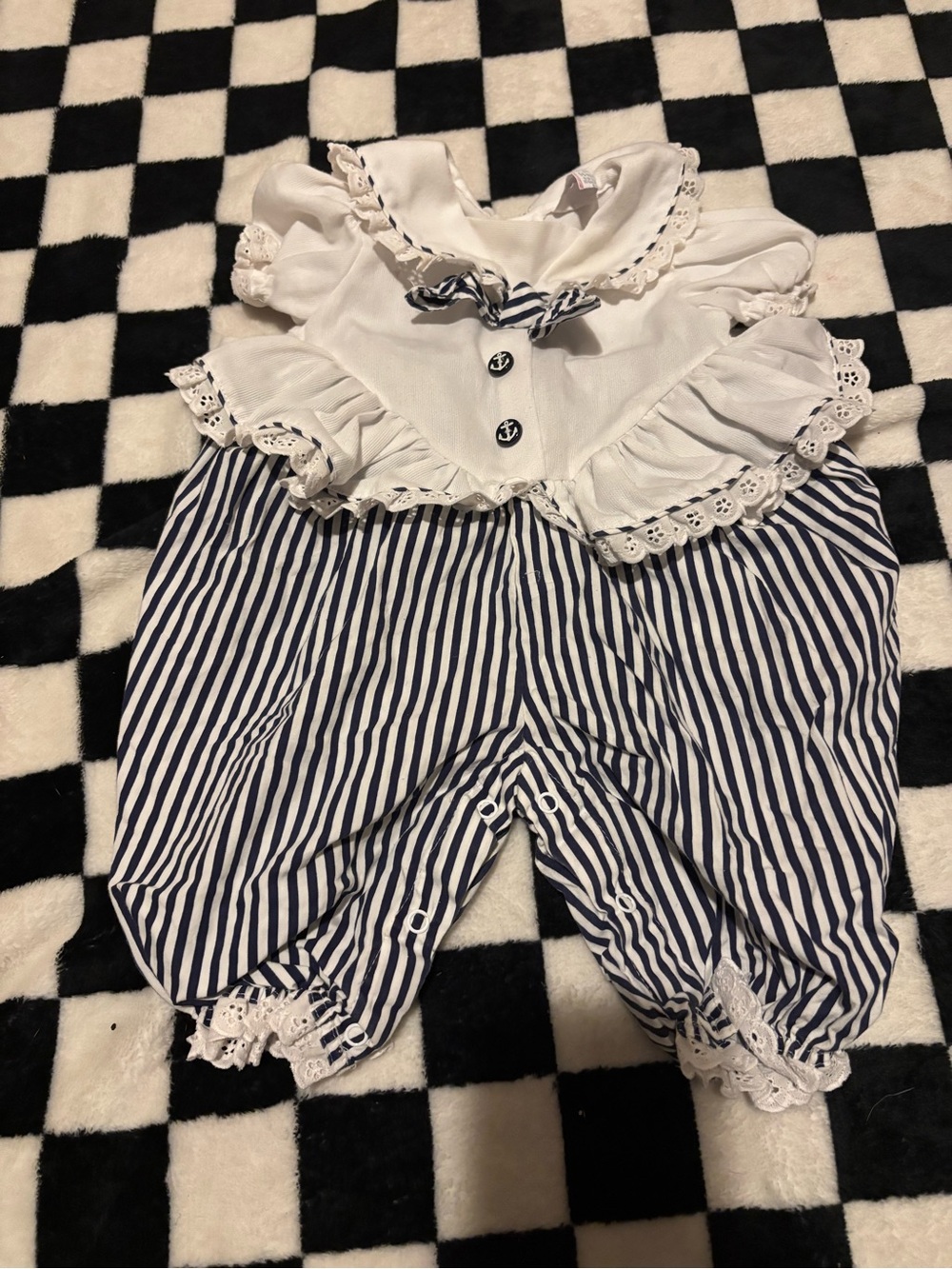 6 month baby girls sailer vintage outfit (small stain)